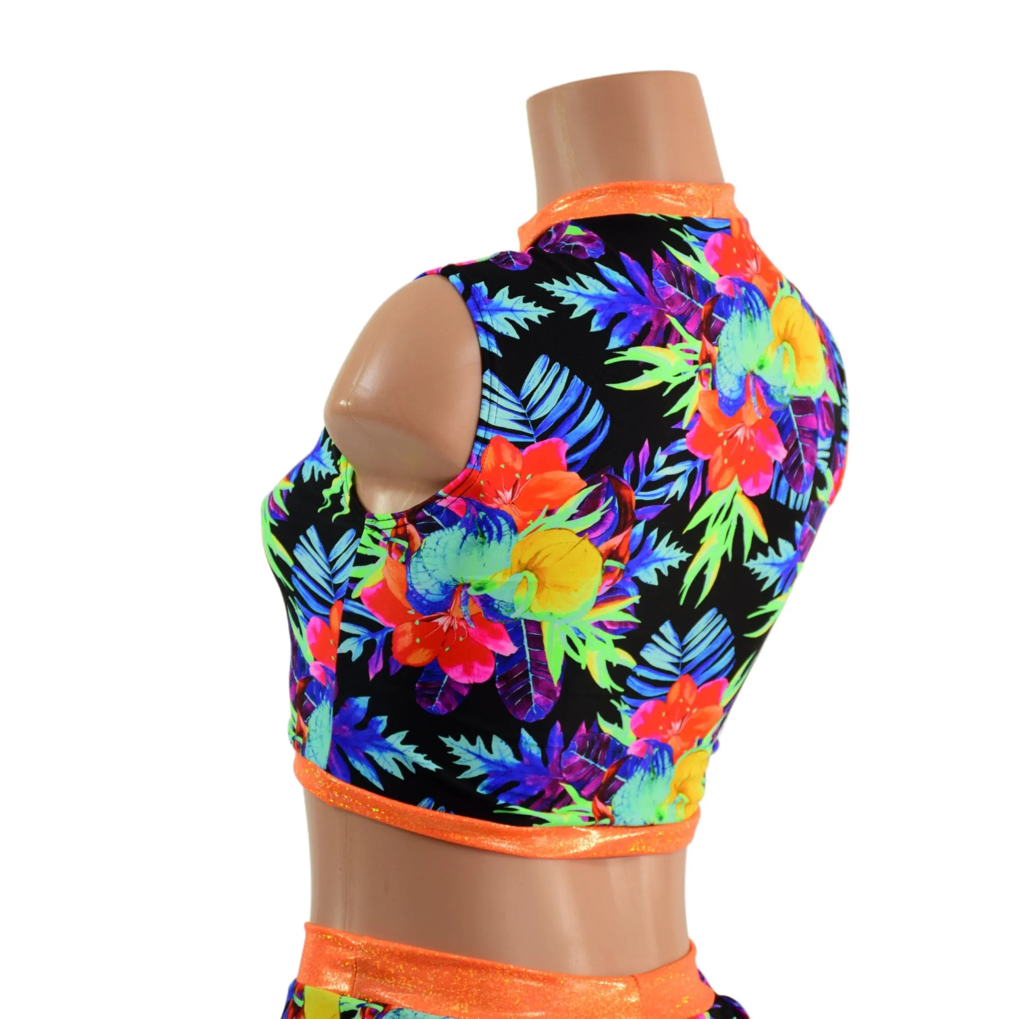 2PC Inset Mesh Keyhole Top and Siren Shorts with Mini Tux Back
