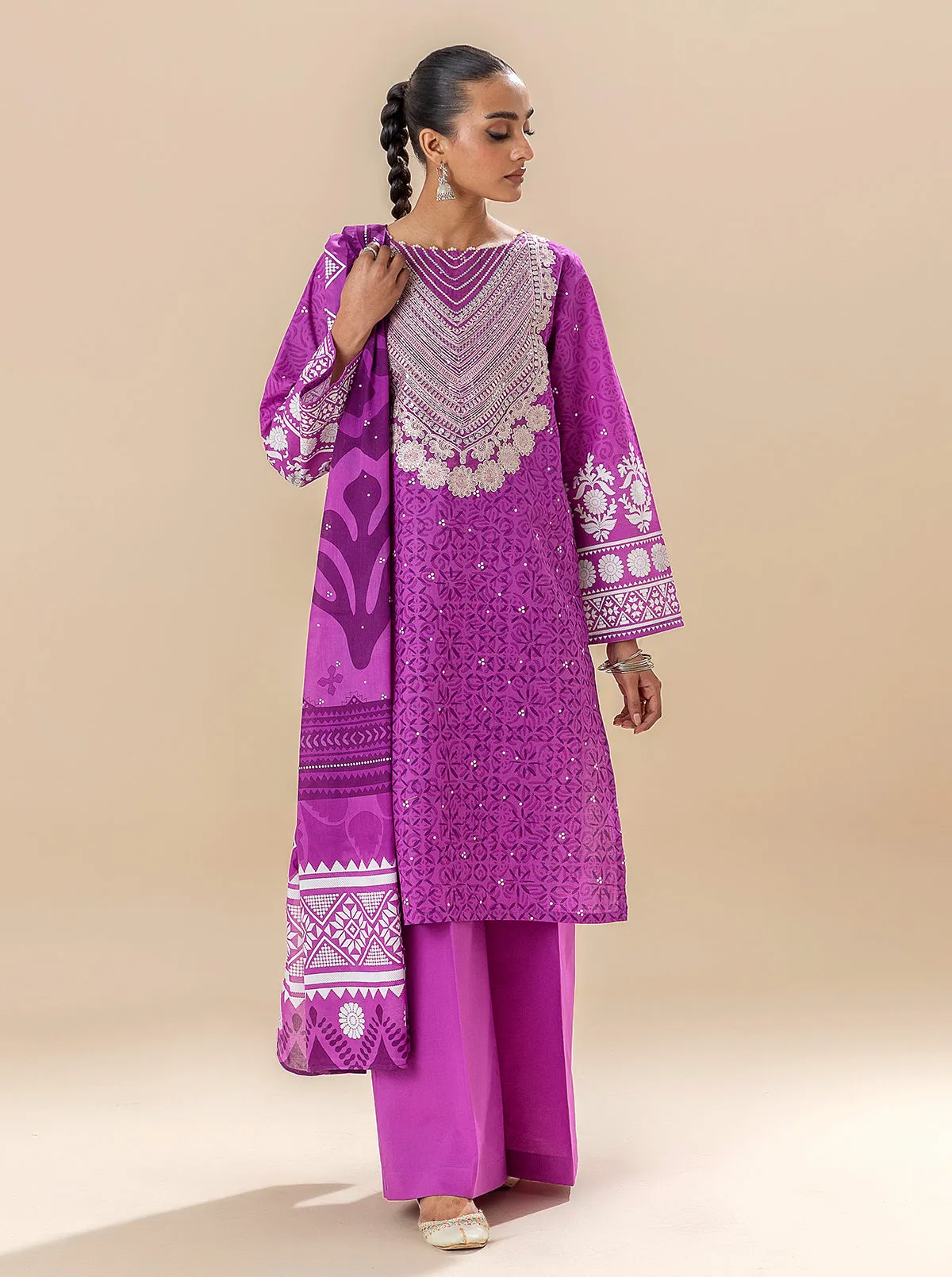 3 PIECE EMBROIDERED LAWN SUIT-CACTUS FLOWER