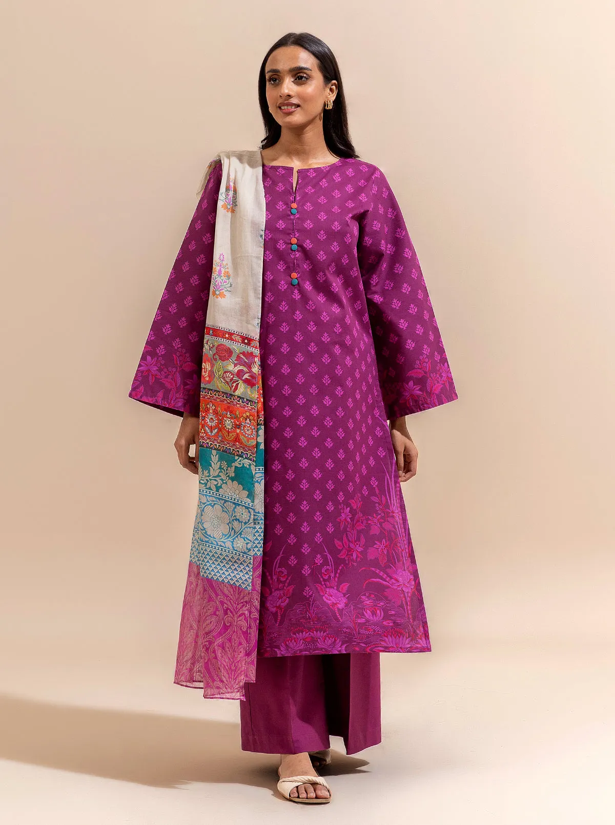 3 PIECE PRINTED LAWN SUIT-MAGENTA MYSTERY