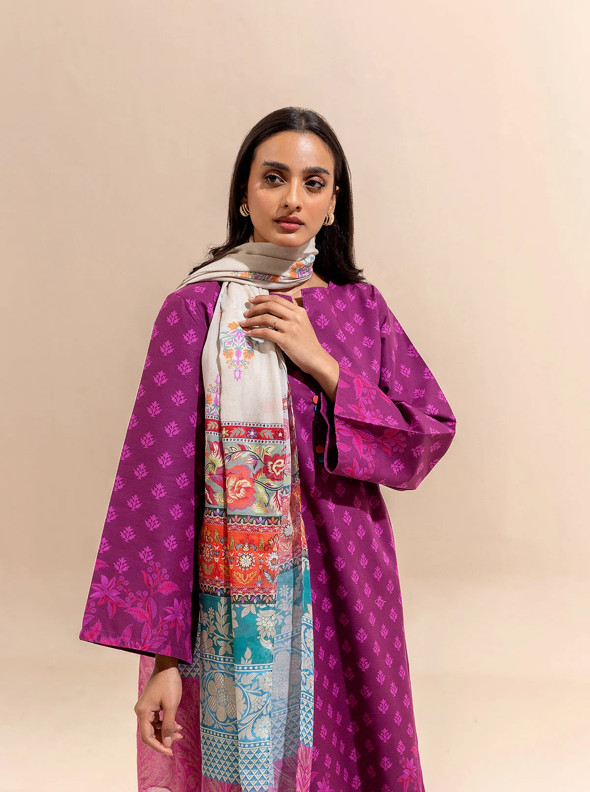 3 PIECE PRINTED LAWN SUIT-MAGENTA MYSTERY