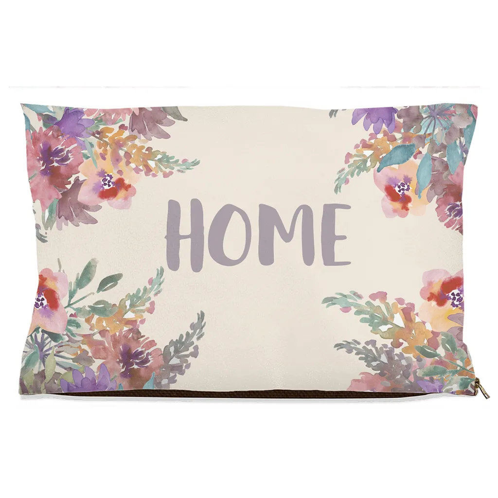 Beige Floral "HOME" Dog Bed