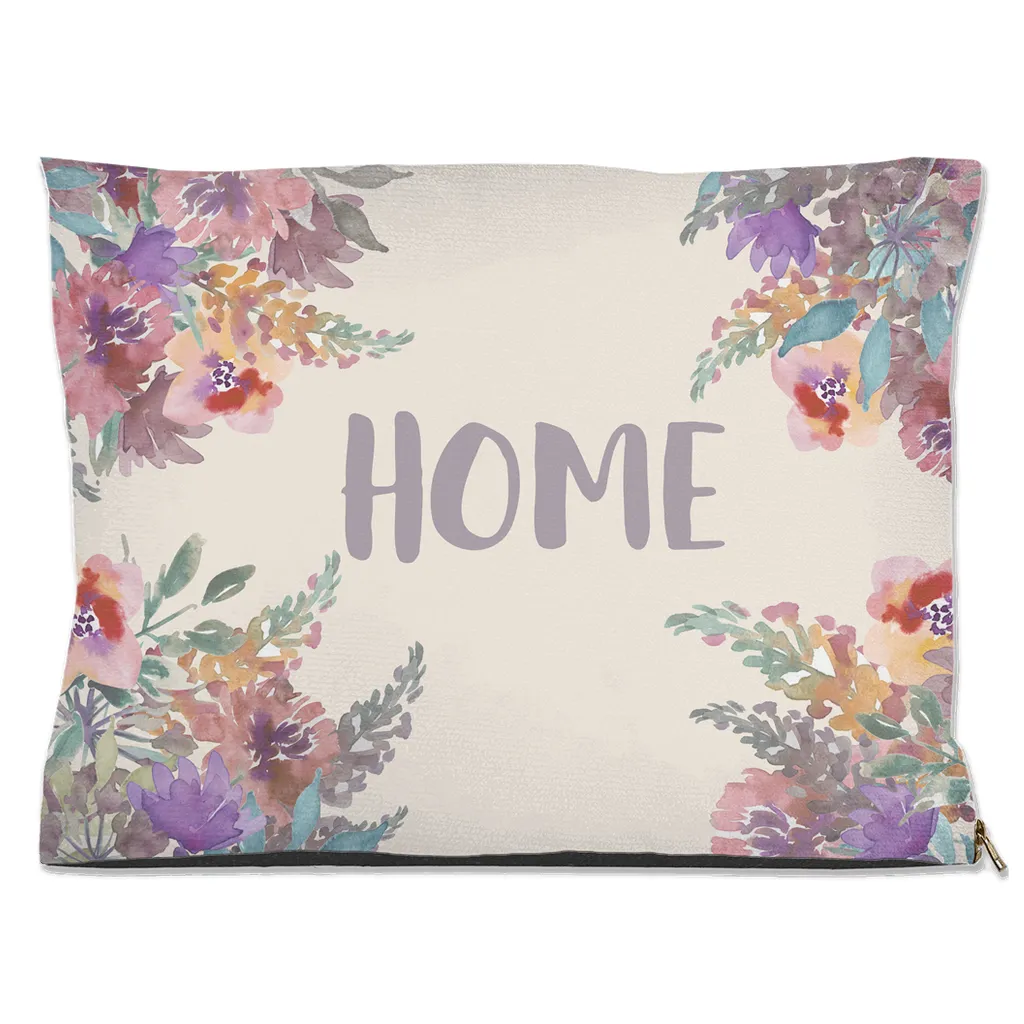 Beige Floral "HOME" Dog Bed