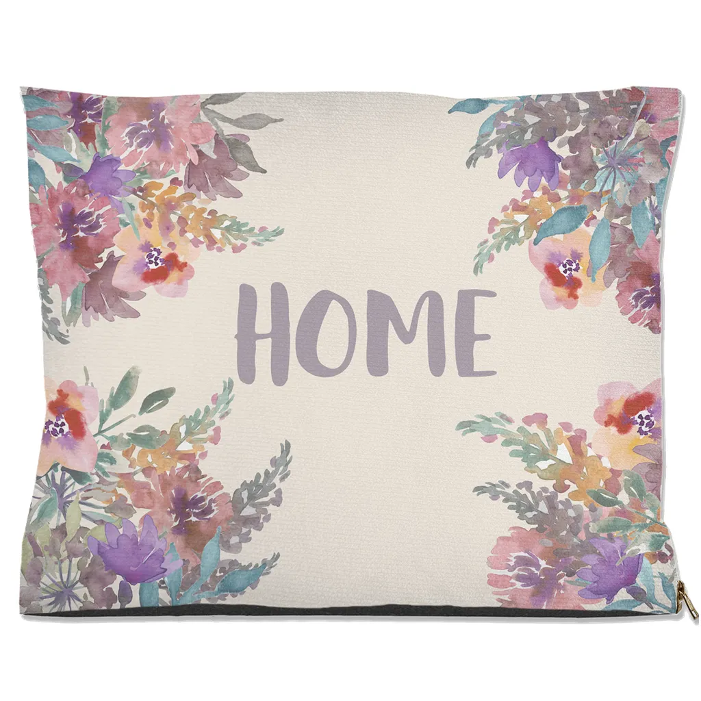 Beige Floral "HOME" Dog Bed
