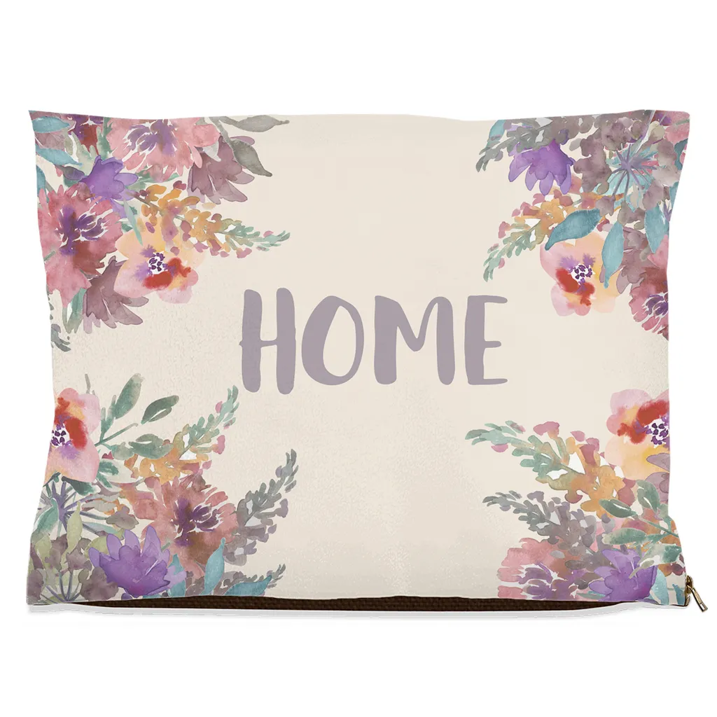 Beige Floral "HOME" Dog Bed