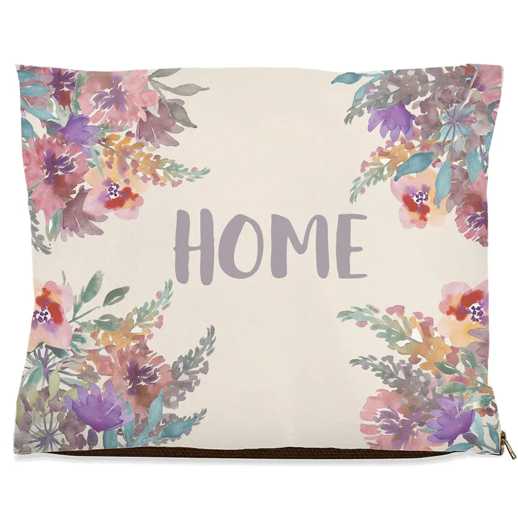 Beige Floral "HOME" Dog Bed