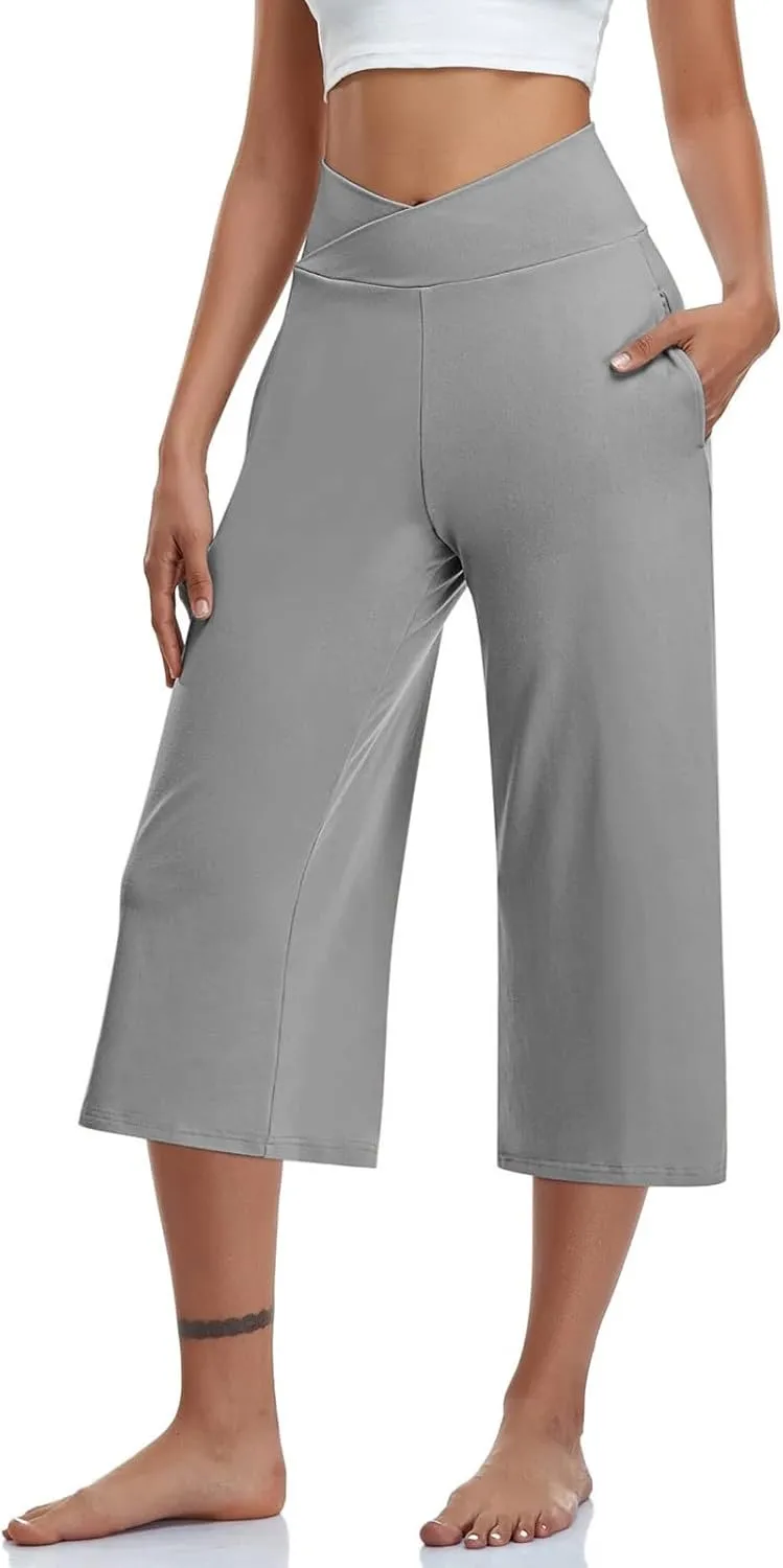 Capris Pants for Women Elastic Waist Petite Short Linen Cotton Capri Pants Stretch Summer Loose Womens Capris Cargo