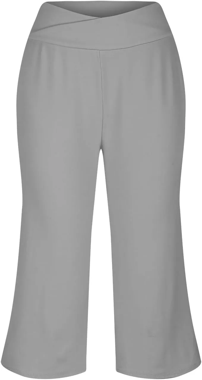 Capris Pants for Women Elastic Waist Petite Short Linen Cotton Capri Pants Stretch Summer Loose Womens Capris Cargo