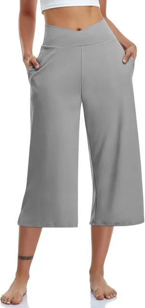 Capris Pants for Women Elastic Waist Petite Short Linen Cotton Capri Pants Stretch Summer Loose Womens Capris Cargo