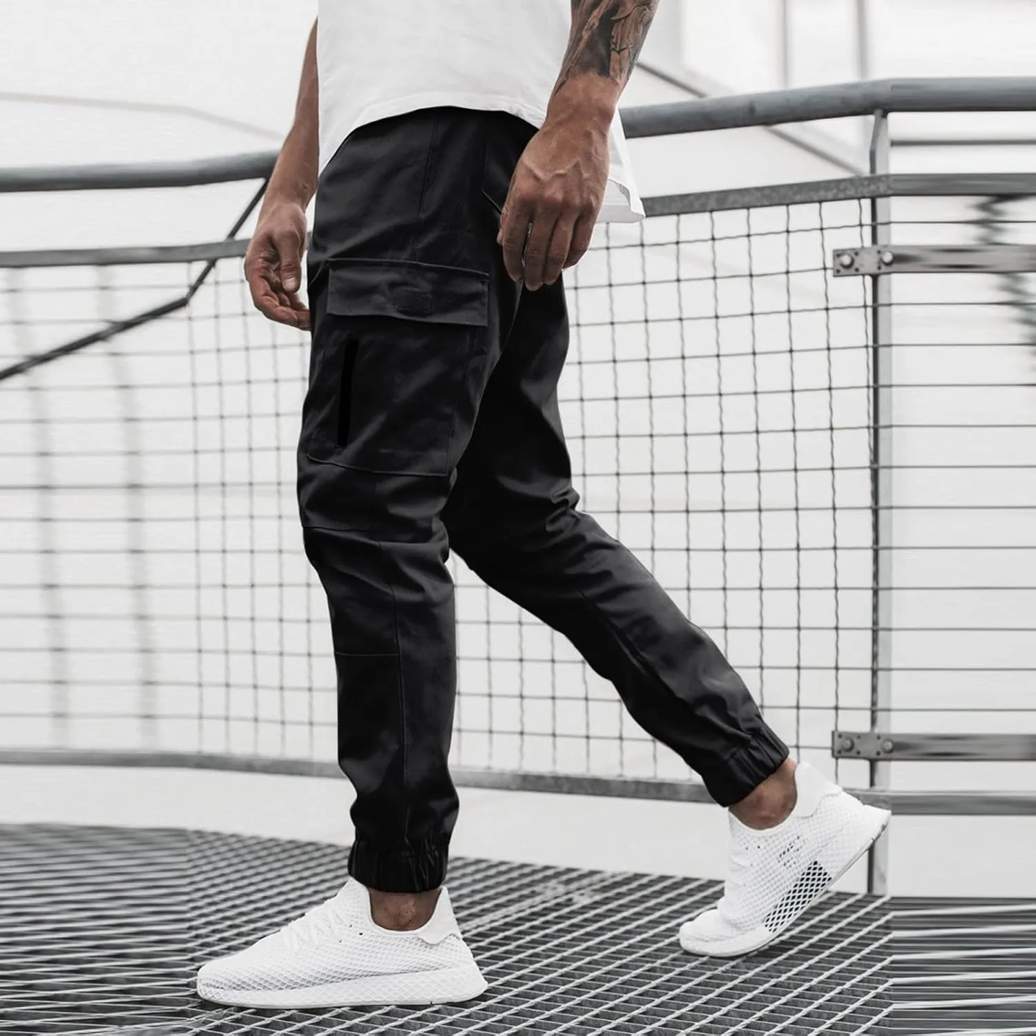 Cargo Pants for Men Work Work Pants Wild Drawstring Sports Jogger with Pockets Long Pants Men's Slim Fit Gym Running