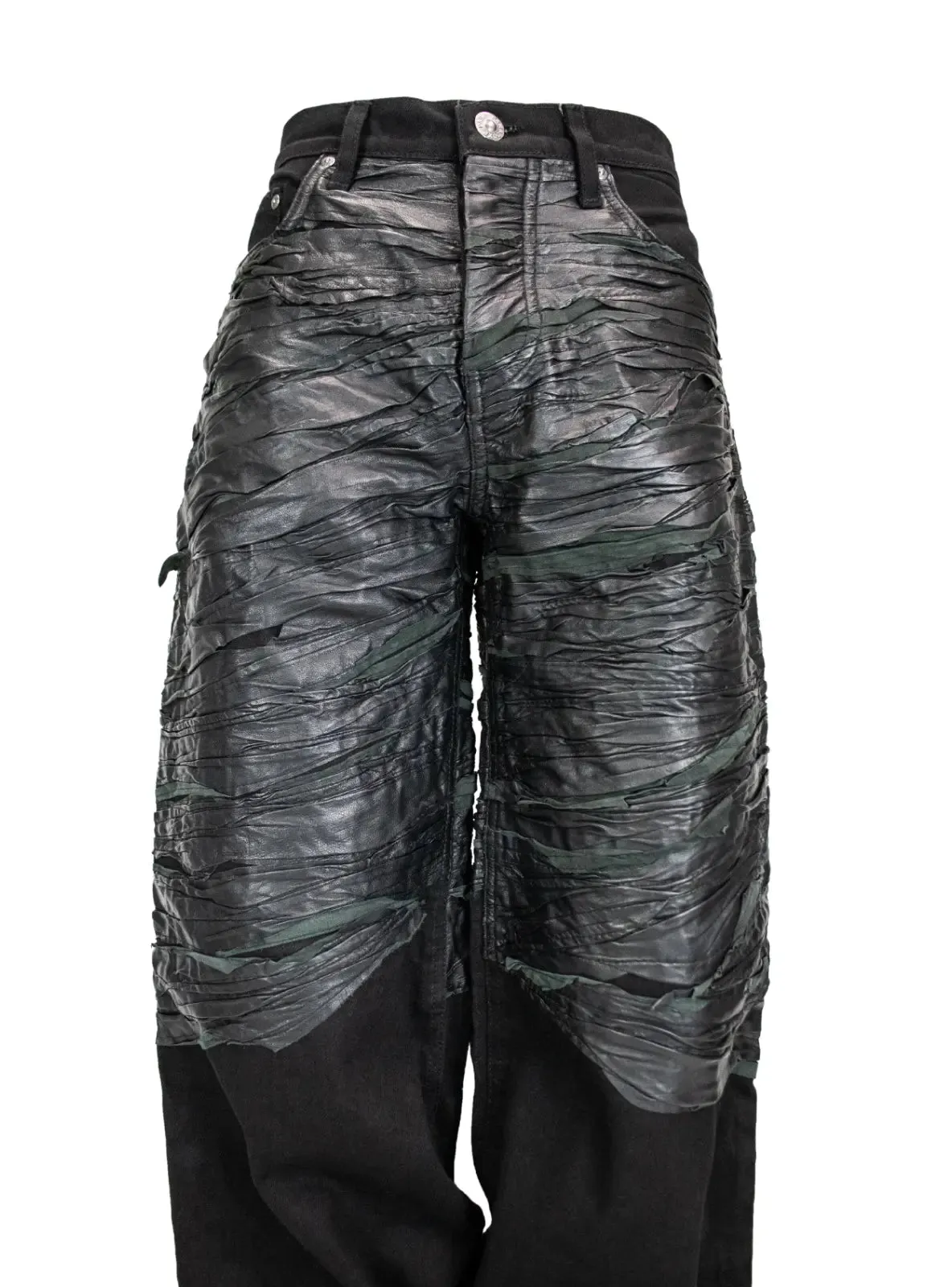 CRUDE LEATHER BAGGY DENIM