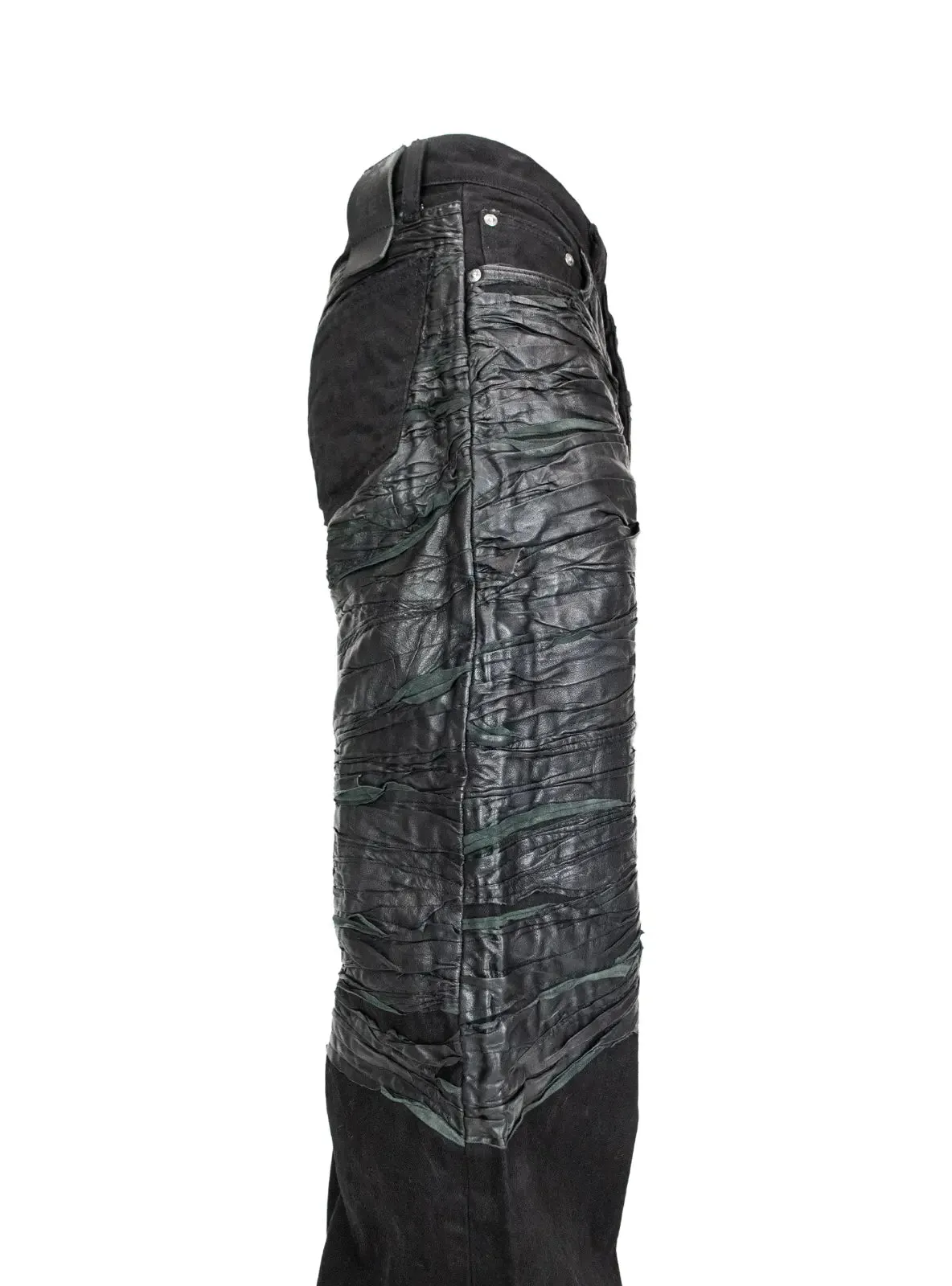 CRUDE LEATHER BAGGY DENIM