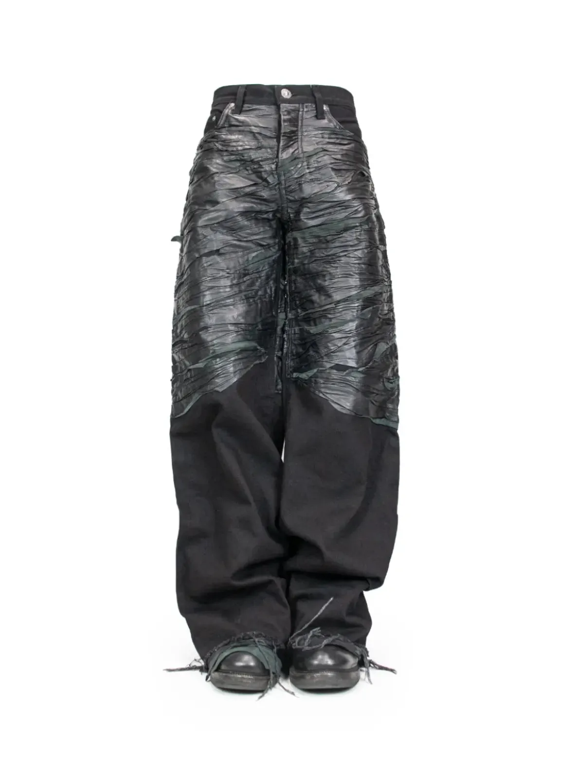 CRUDE LEATHER BAGGY DENIM