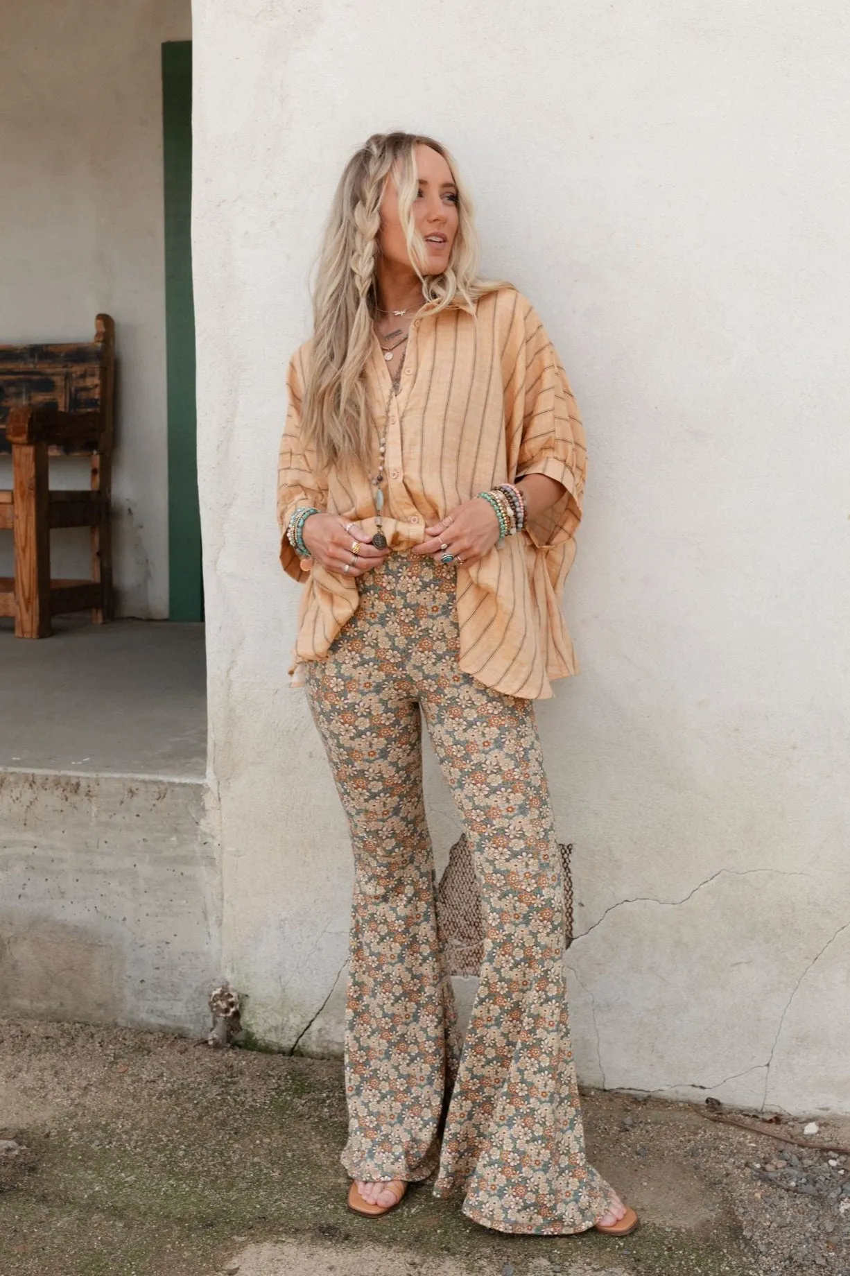 Dream in Flowers Flare Pants - Denim Khaki