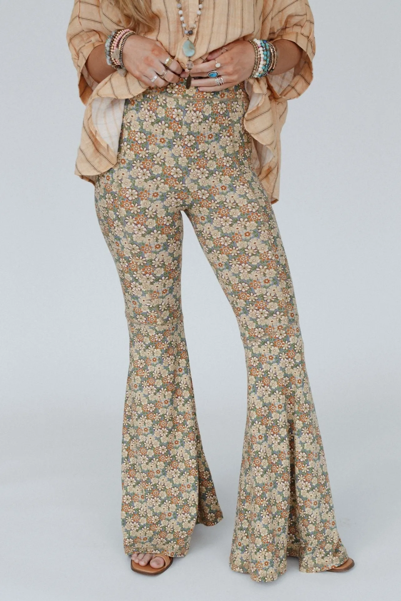 Dream in Flowers Flare Pants - Denim Khaki
