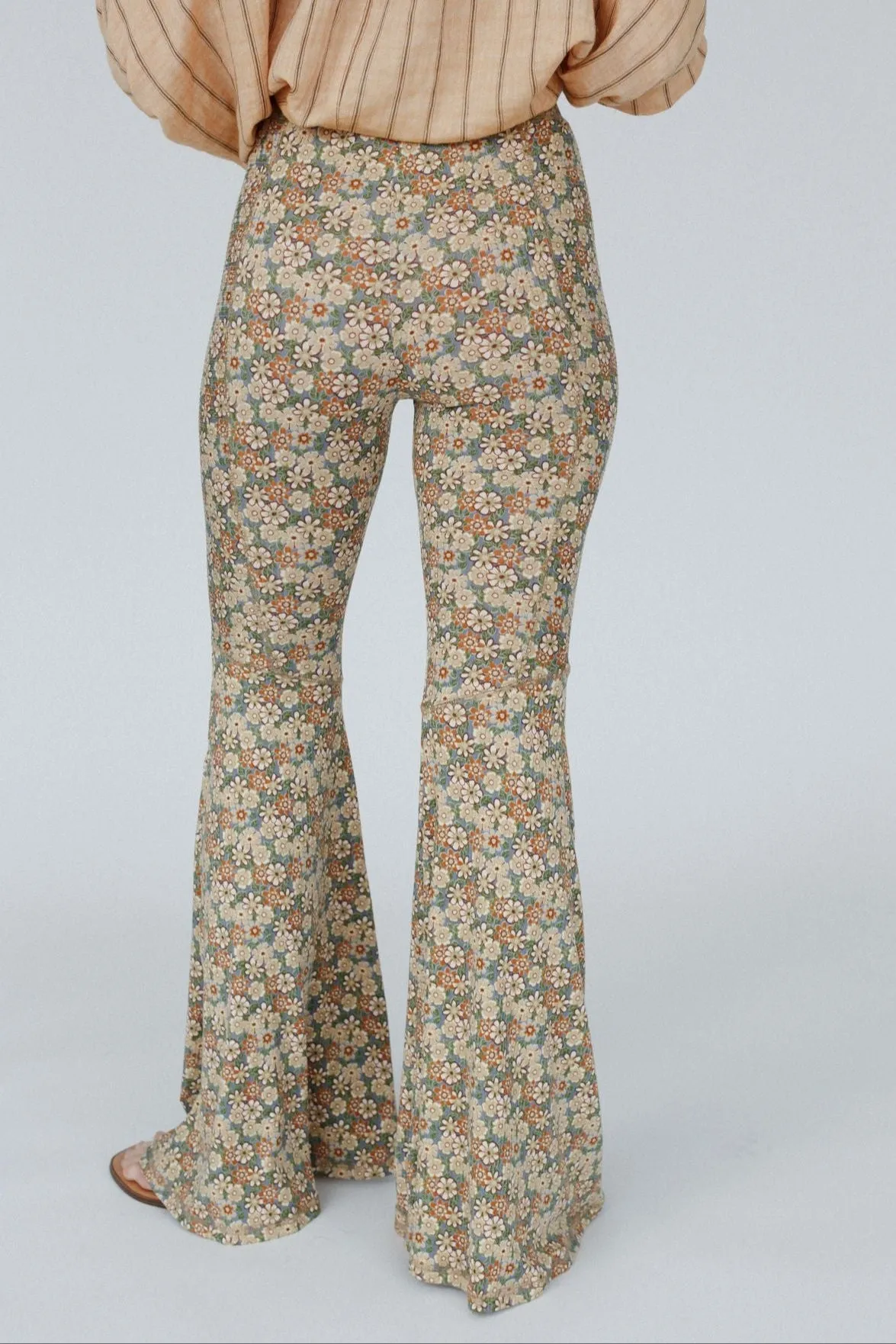 Dream in Flowers Flare Pants - Denim Khaki