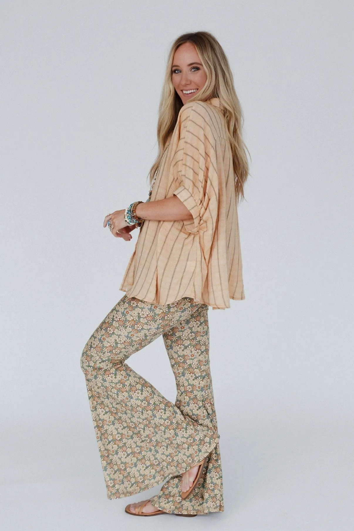 Dream in Flowers Flare Pants - Denim Khaki