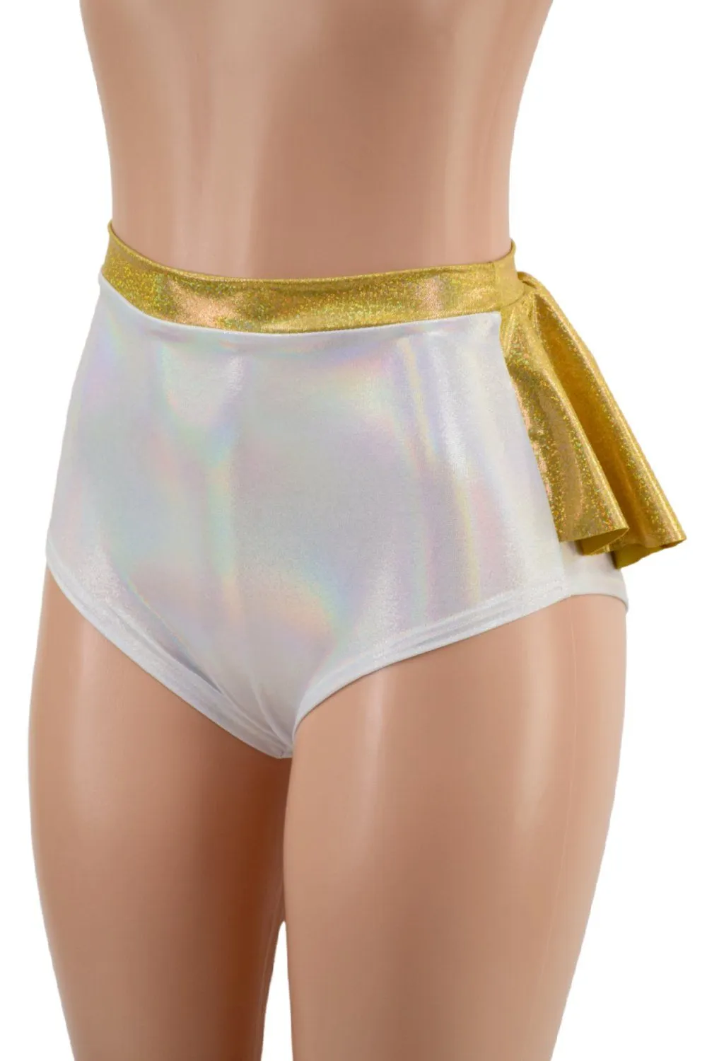 Flashbulb Siren Shorts with Gold Ruffle Rump & Waistband