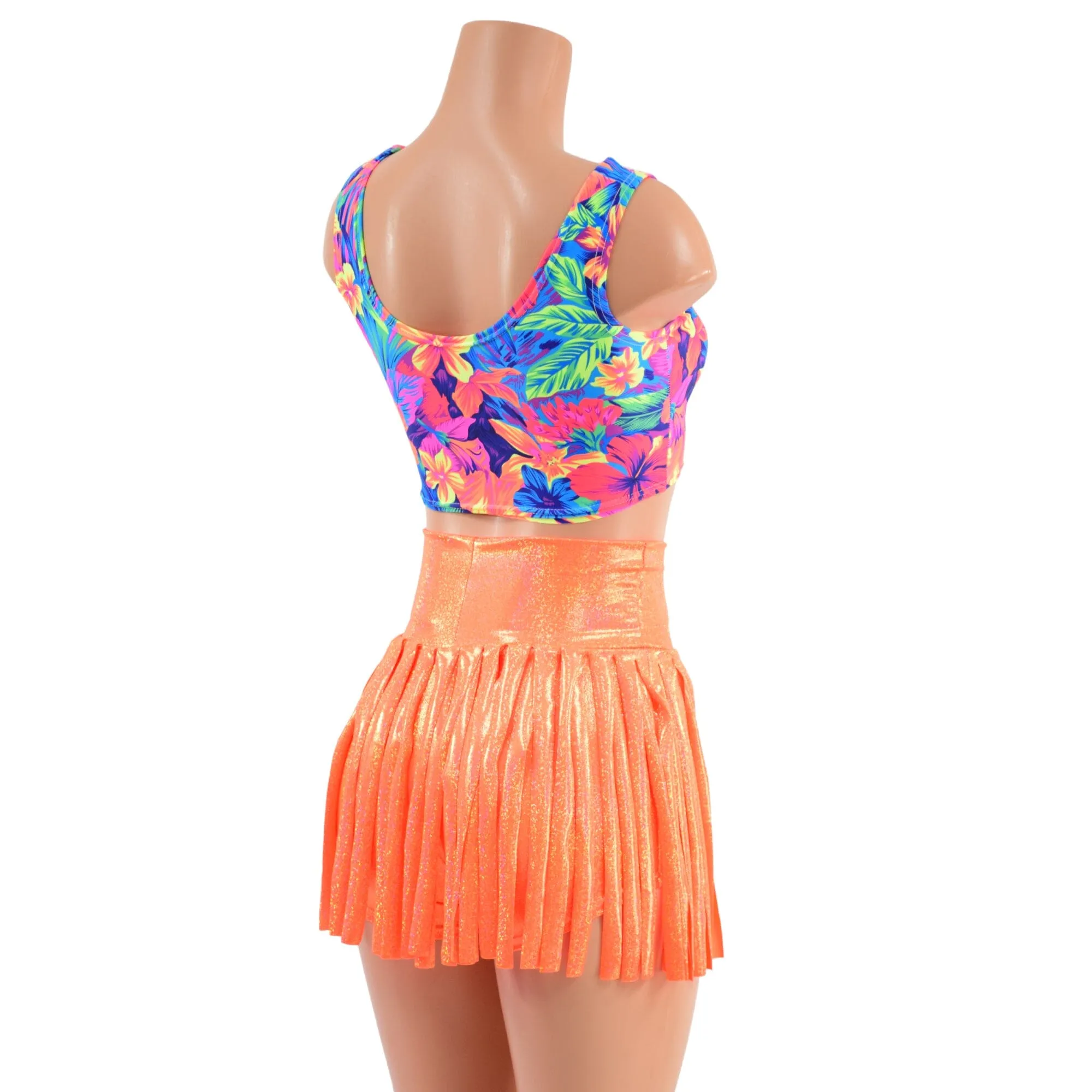 Gladiator Fringe High Waist Shorts & Lace Up Mini Tank Set