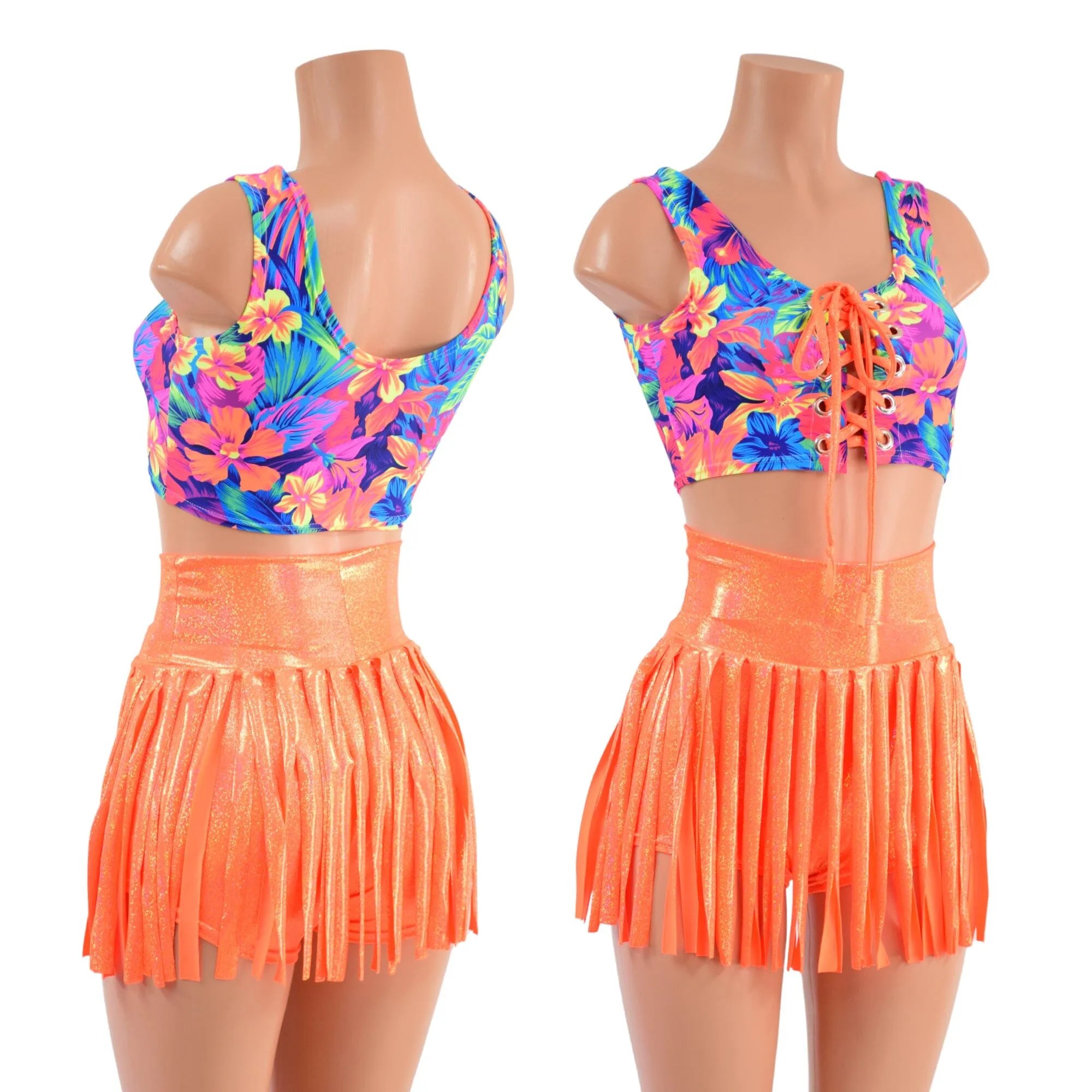 Gladiator Fringe High Waist Shorts & Lace Up Mini Tank Set