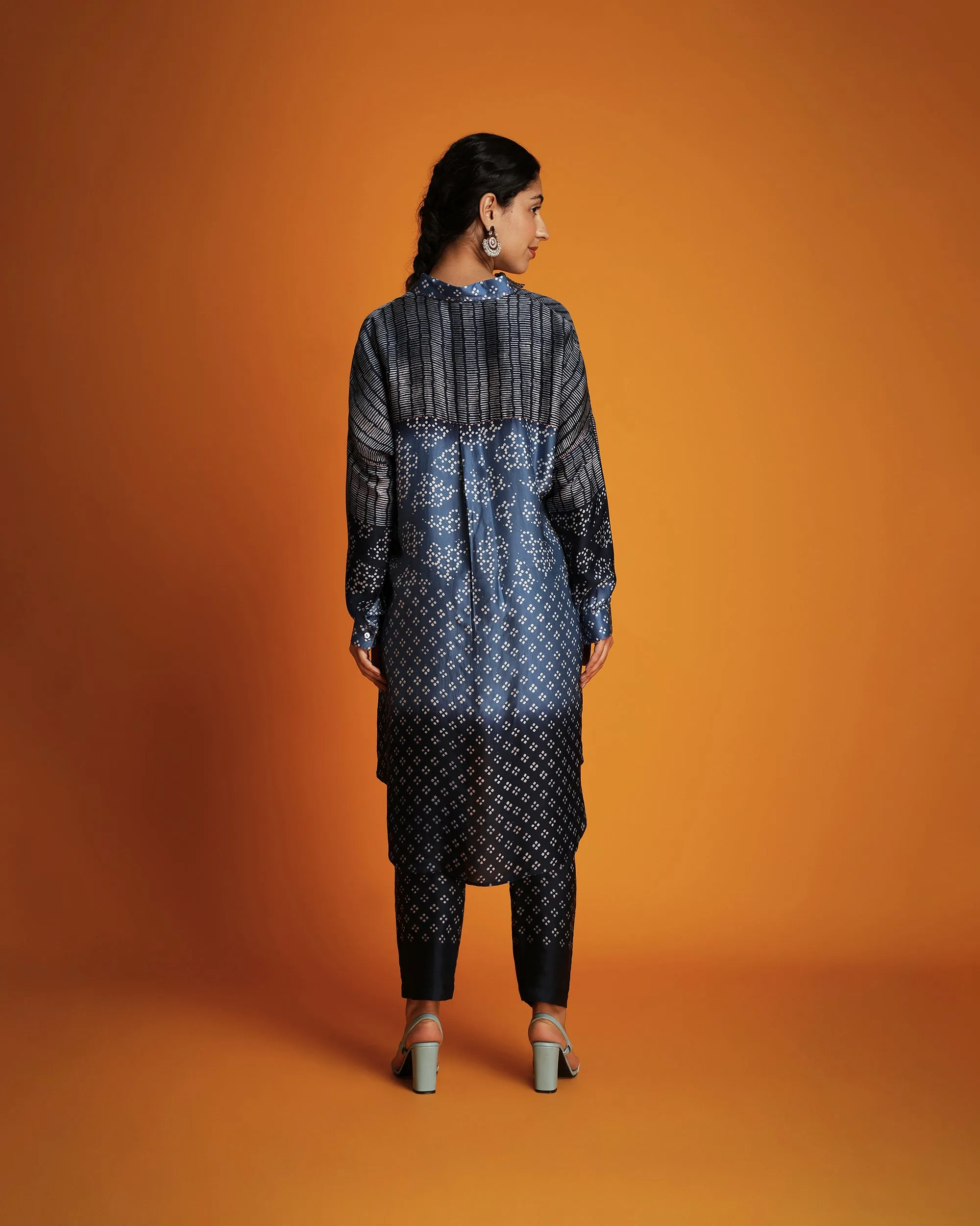 Indigo ombre-printed narrow pants