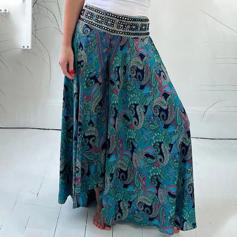 Limited Hot Sales 50% OFFEthnic Paisley Print Elastic Patchwork-Waist Lightweight PantsThe more you buy, the higher the discount