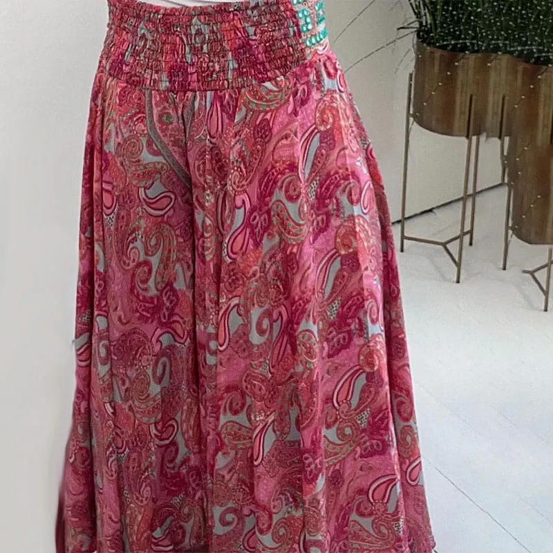 Limited Hot Sales 50% OFFEthnic Paisley Print Elastic Patchwork-Waist Lightweight PantsThe more you buy, the higher the discount