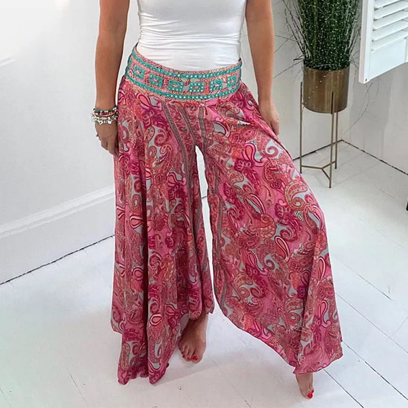 Limited Hot Sales 50% OFFEthnic Paisley Print Elastic Patchwork-Waist Lightweight PantsThe more you buy, the higher the discount