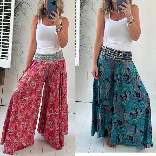 Limited Hot Sales 50% OFFEthnic Paisley Print Elastic Patchwork-Waist Lightweight PantsThe more you buy, the higher the discount