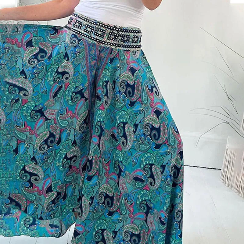 Limited Hot Sales 50% OFFEthnic Paisley Print Elastic Patchwork-Waist Lightweight PantsThe more you buy, the higher the discount