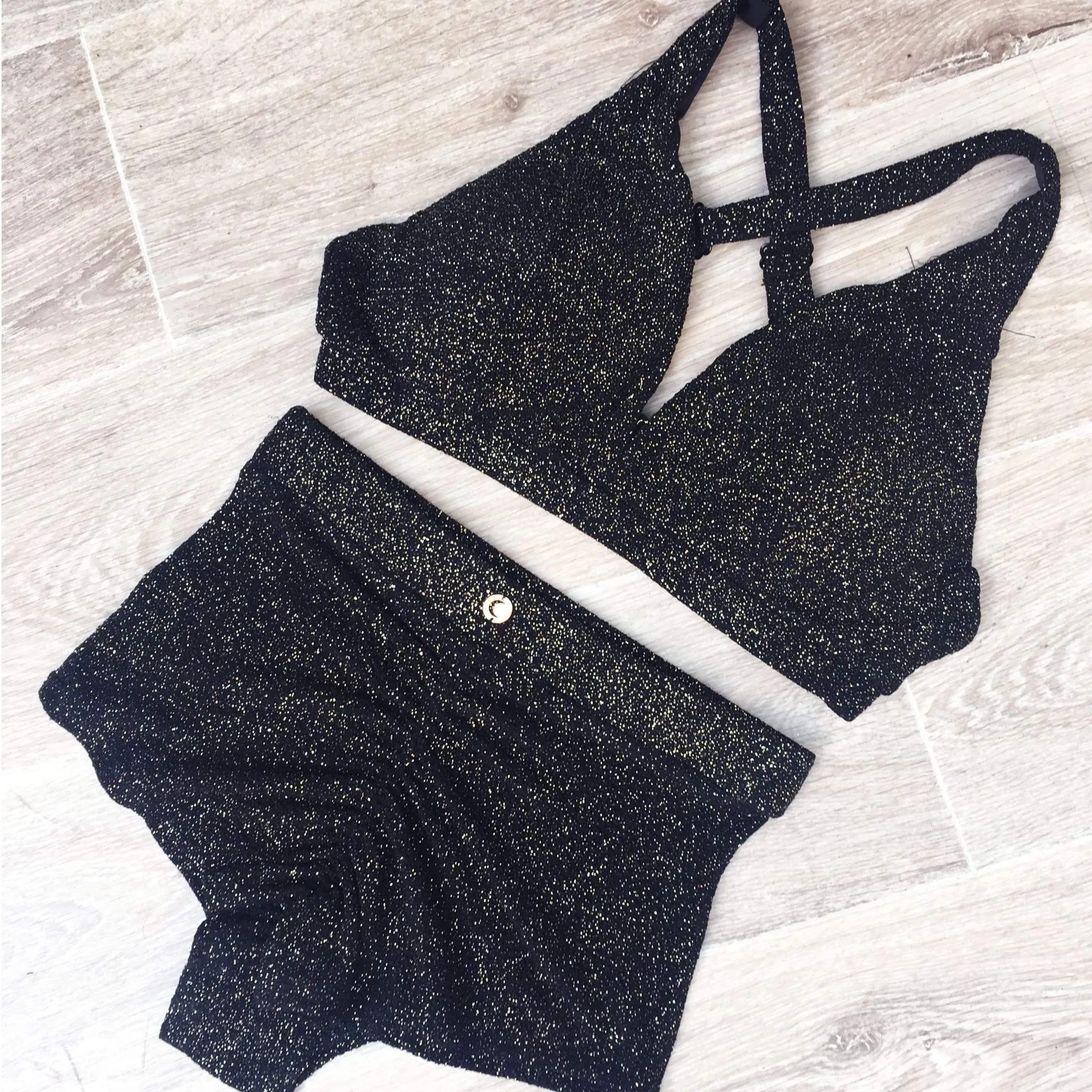 Luminous High Waist Bottoms - Black and Gold Glitter