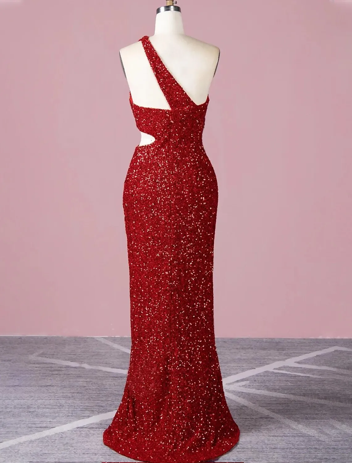 Luolandi A-Line Evening Gown Elegant Dress Formal Prom Floor Length Sleeveless One Shoulder Sequined with Glitter