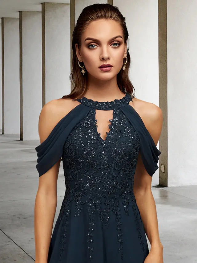 Luolandi A-Line Mother of the Bride Dress Plus Size Elegant Halter Floor Length Lace Tulle Sequined Sleeveless