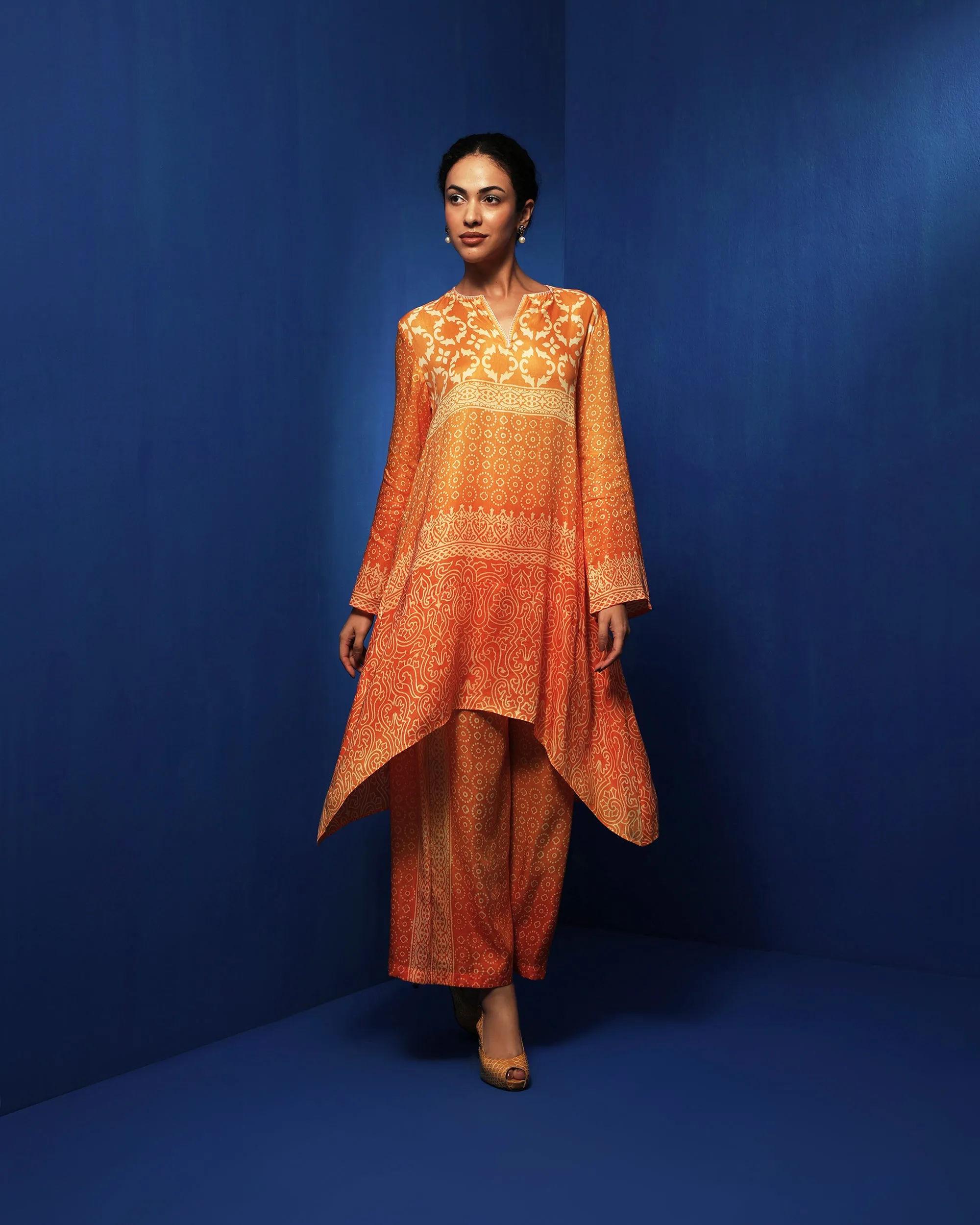 Orange ombre-printed narrow pants