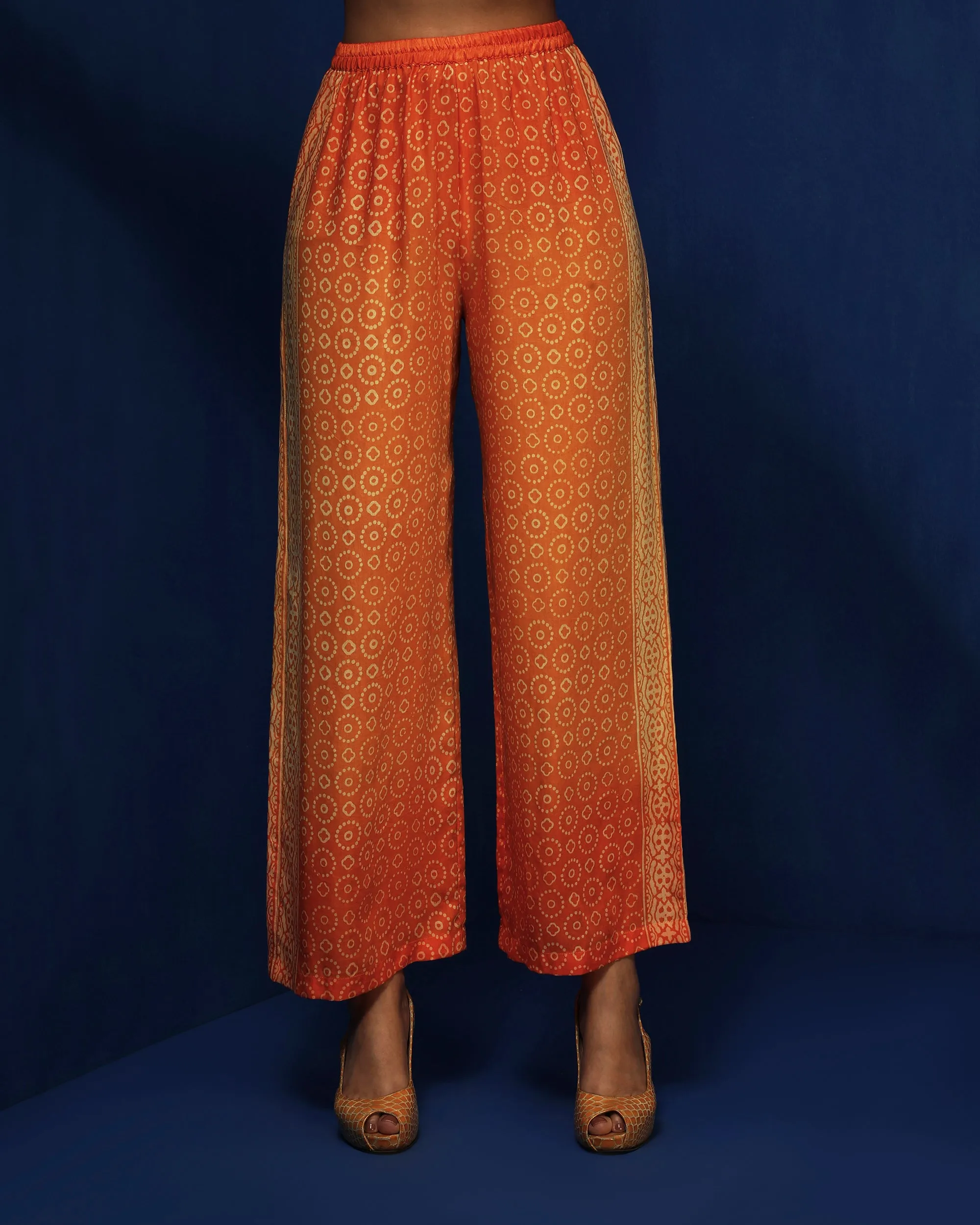 Orange ombre-printed narrow pants