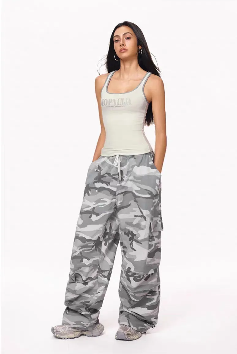 Oversized Drawstring Camo Cargo Pants