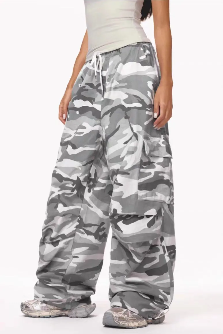 Oversized Drawstring Camo Cargo Pants