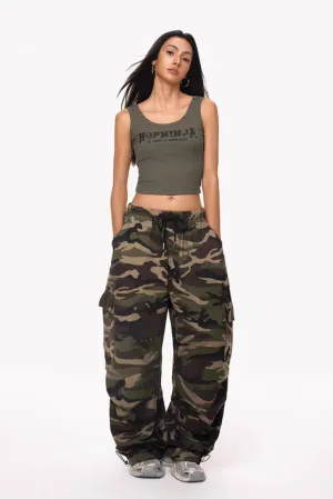 Oversized Drawstring Camo Cargo Pants