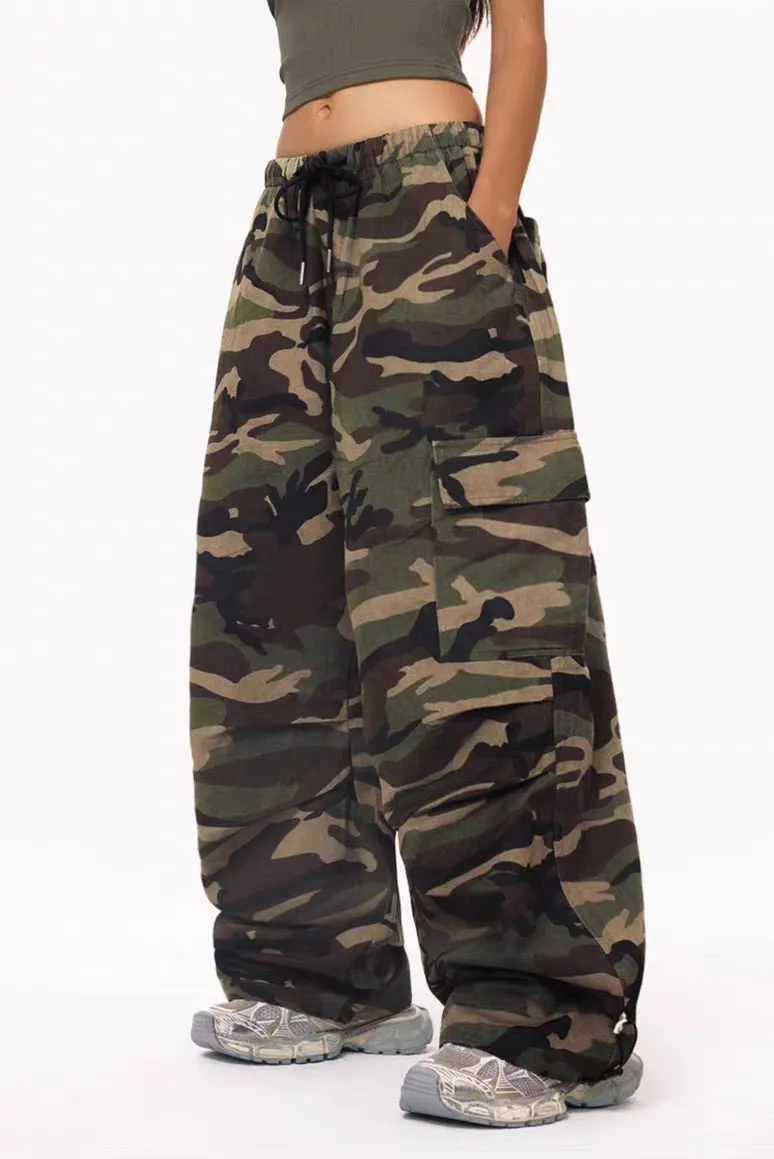 Oversized Drawstring Camo Cargo Pants