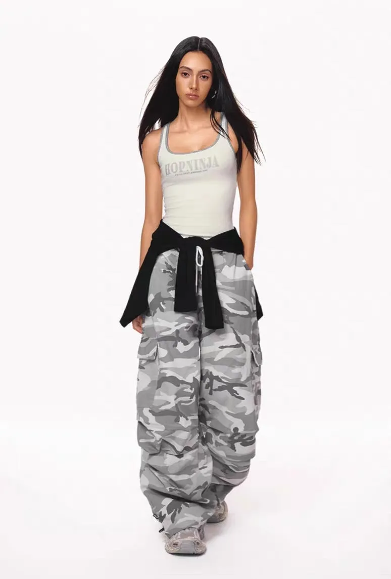 Oversized Drawstring Camo Cargo Pants