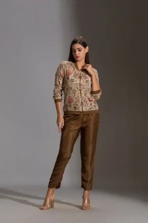 Printed sequence jacket with printed straight pants