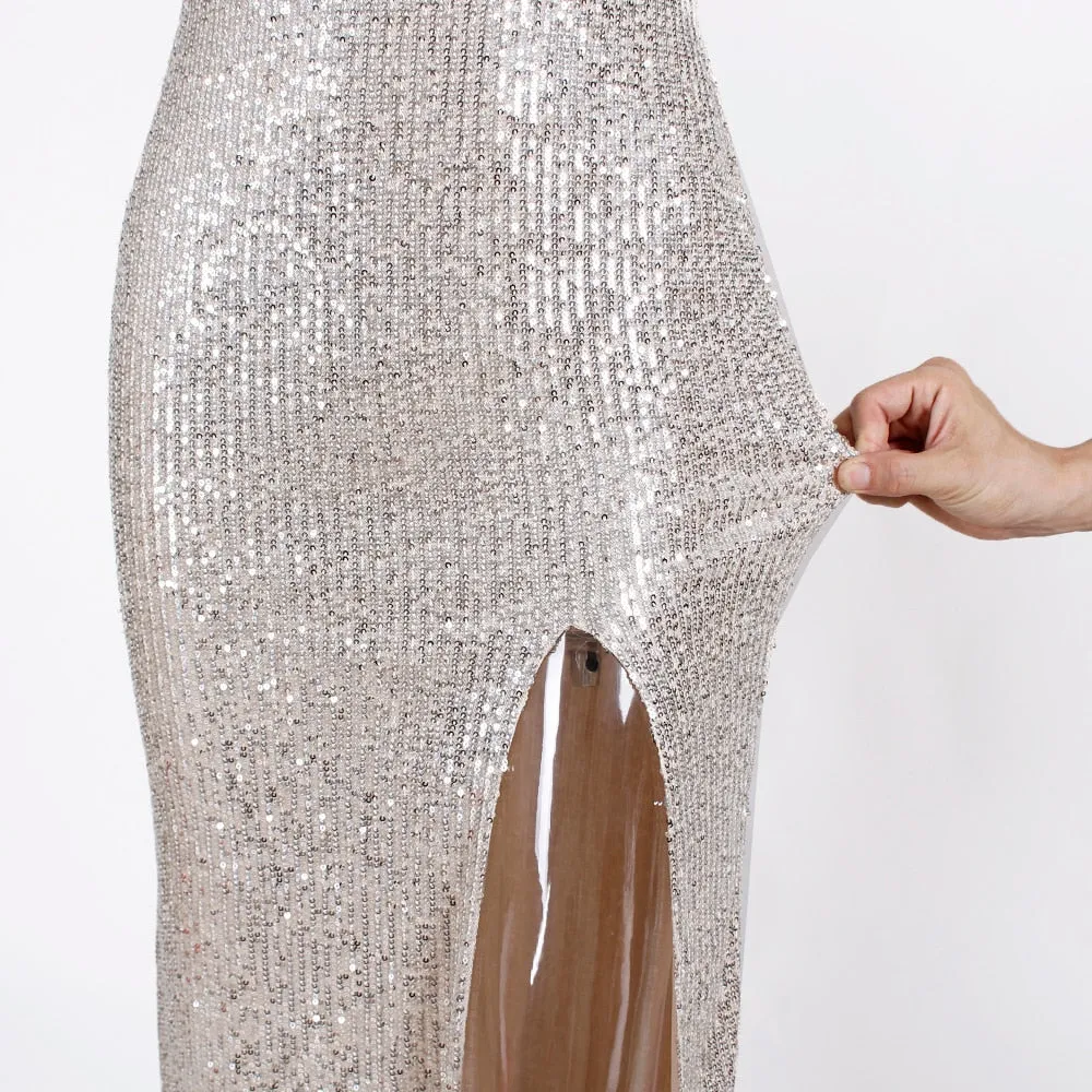 Sequin Dress Silver Maxi Dress