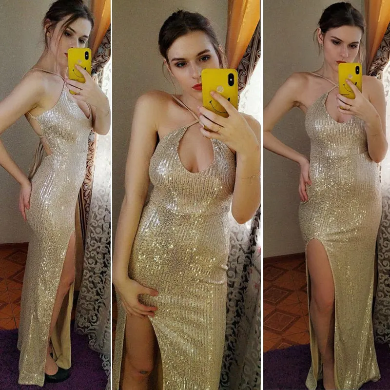 Sequin Dress Silver Maxi Dress