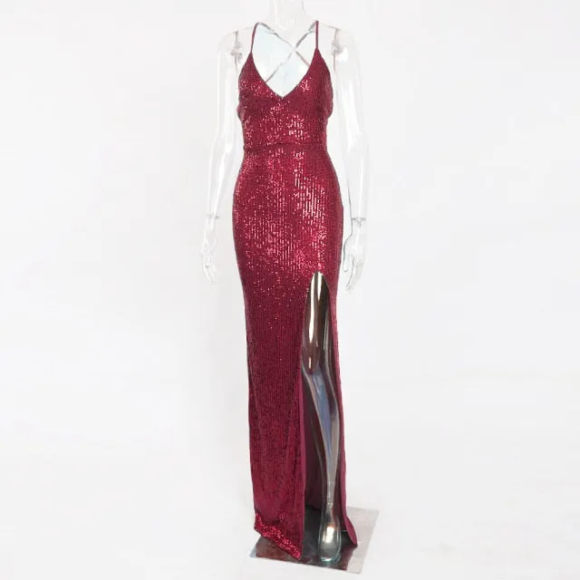 Sequin Dress Silver Maxi Dress