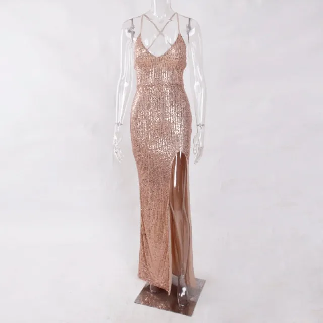 Sequin Dress Silver Maxi Dress
