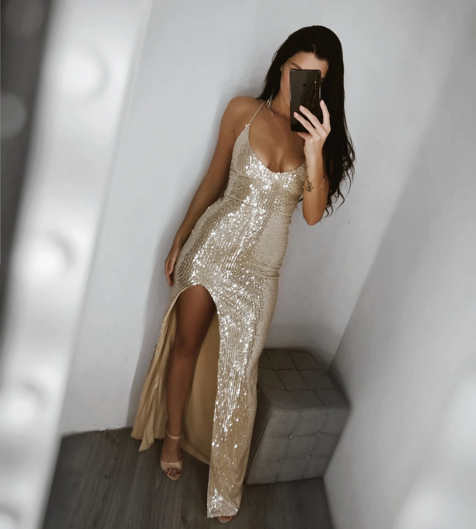 Sequin Dress Silver Maxi Dress