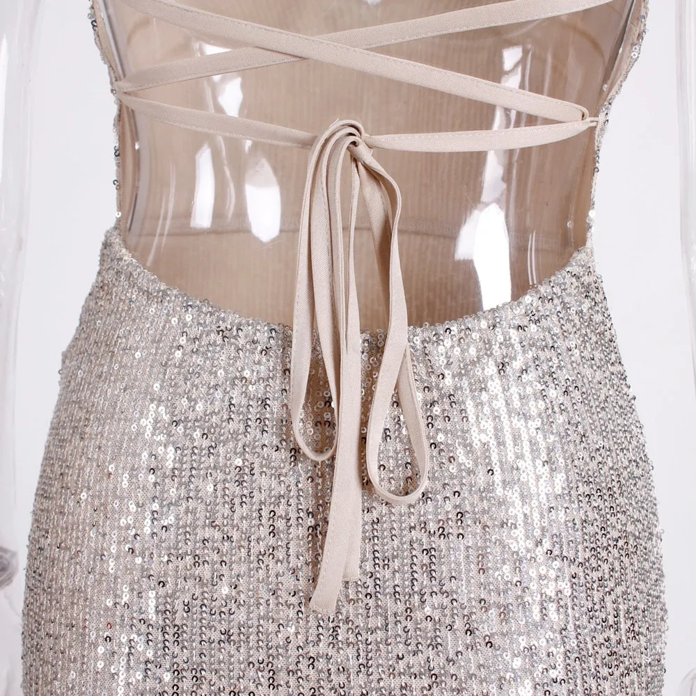 Sequin Dress Silver Maxi Dress
