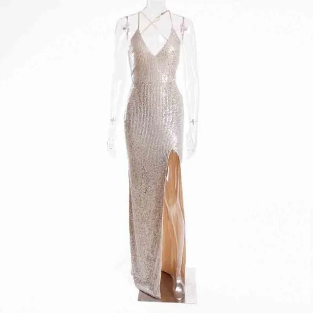 Sequin Dress Silver Maxi Dress