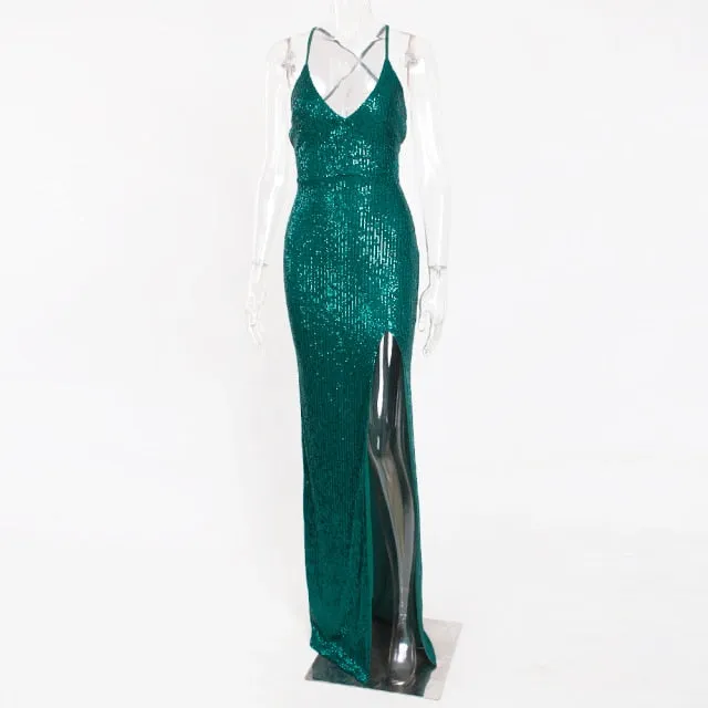 Sequin Dress Silver Maxi Dress