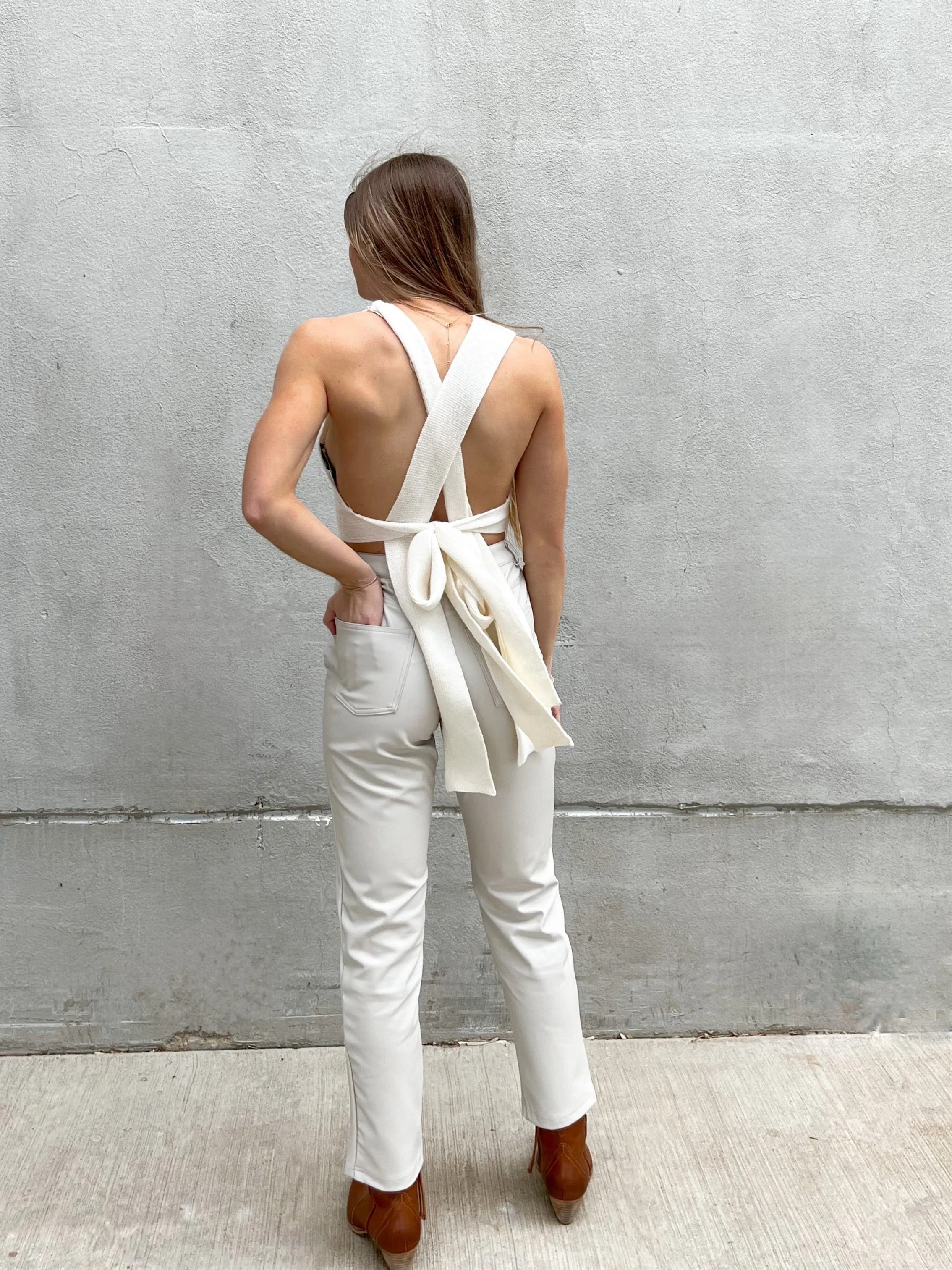 Taya Cropped Faux Leather Pants | Stone