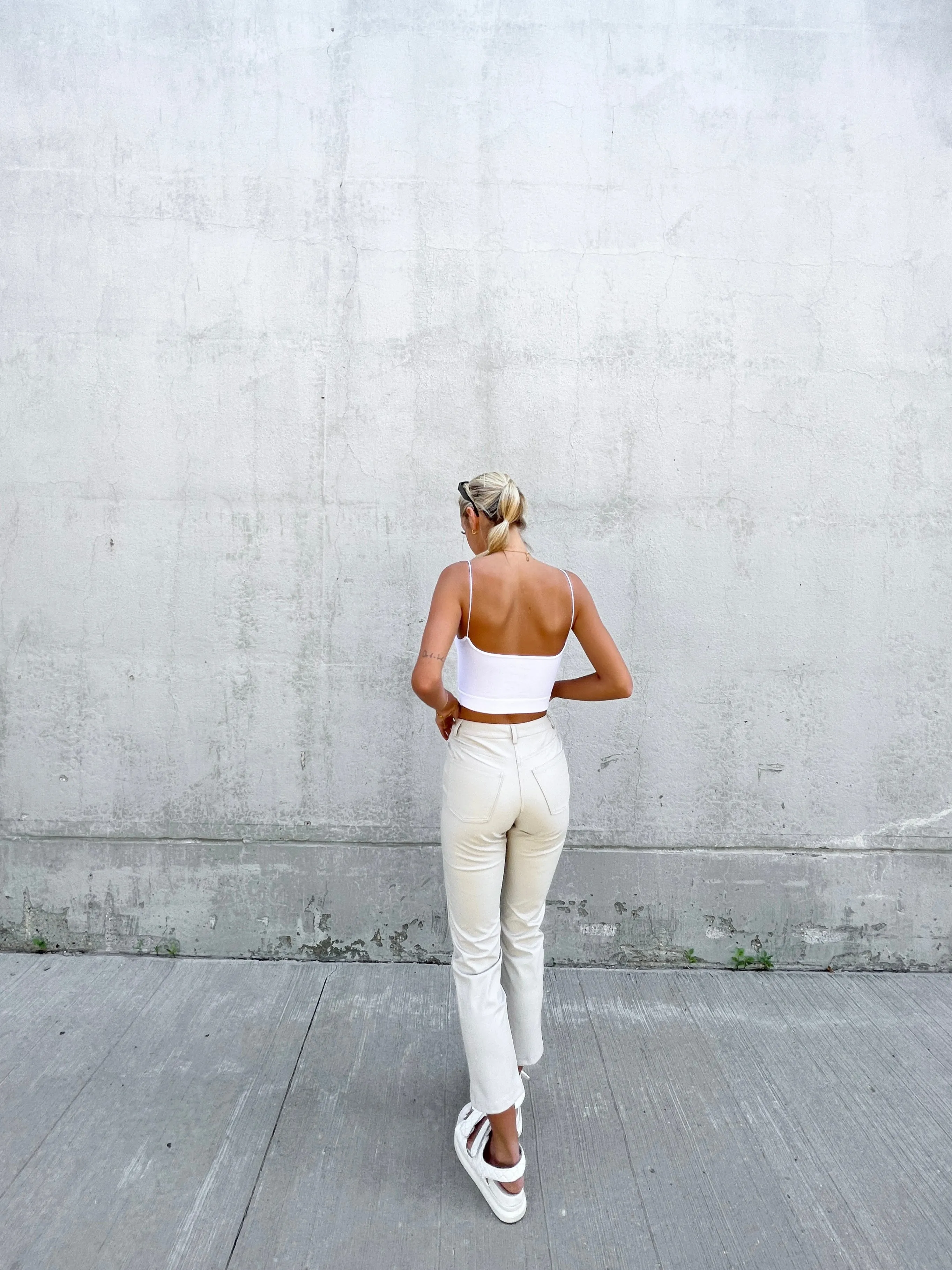 Taya Cropped Faux Leather Pants | Stone